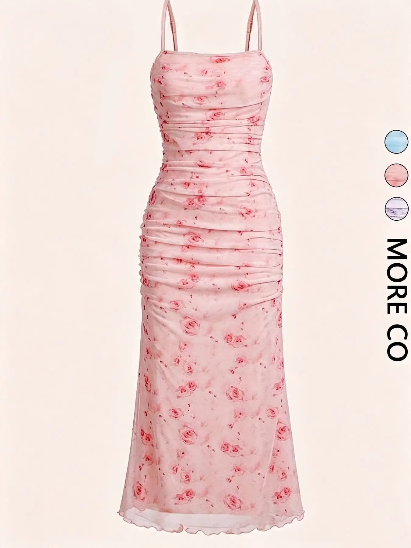 Elegant Sleeveless Spaghetti-Strap Floral Cami Dress with Folded Hem, Stylish Chic Summer Party Wear and Comfortable Daily Floral Dress
