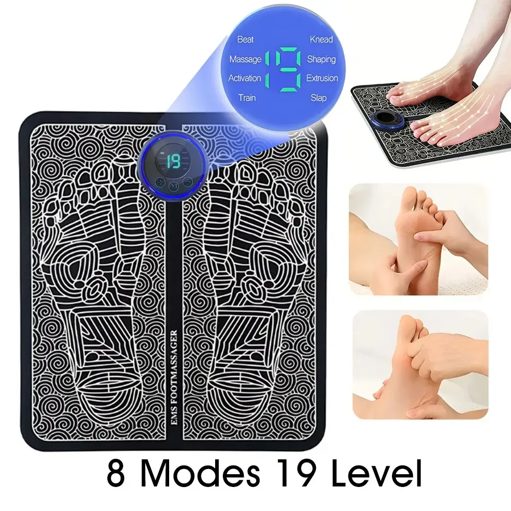 8 Modes 19 Intensity Levels Electric Foot Massager Pad, Lightweight Adjustable Heated Foot Massage Mat, Soothe Tired Feet for Home Office Use