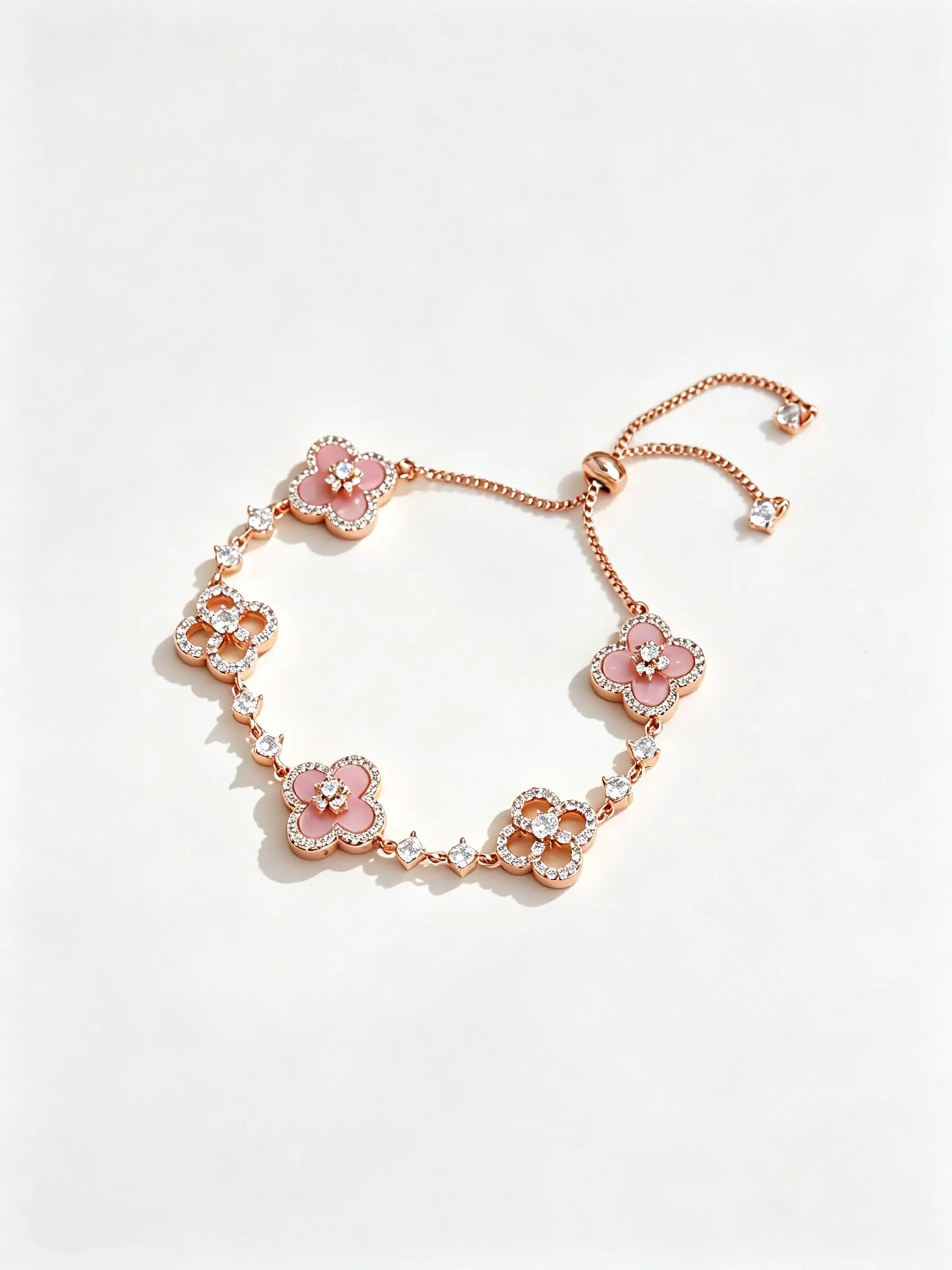 Lucky Four-Leaf Clover Bracelet, Copper Plated with Rhinestones, Adjustable Jewelry, Perfect Gift, Elegant and Simple Design