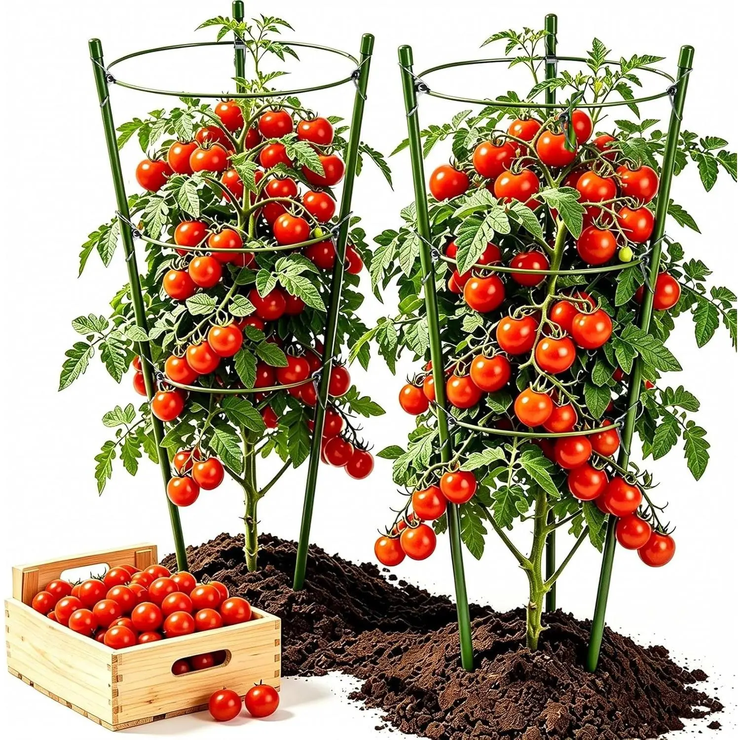 Large Tomato Cages, 24 Inch Tomato Cages for Garden, Plant Support Cages for Tomatoes, Potted Indoor Outdoor Plants, Flower Vine Climbing Plant Tomatoes Trellis, 2 Packs