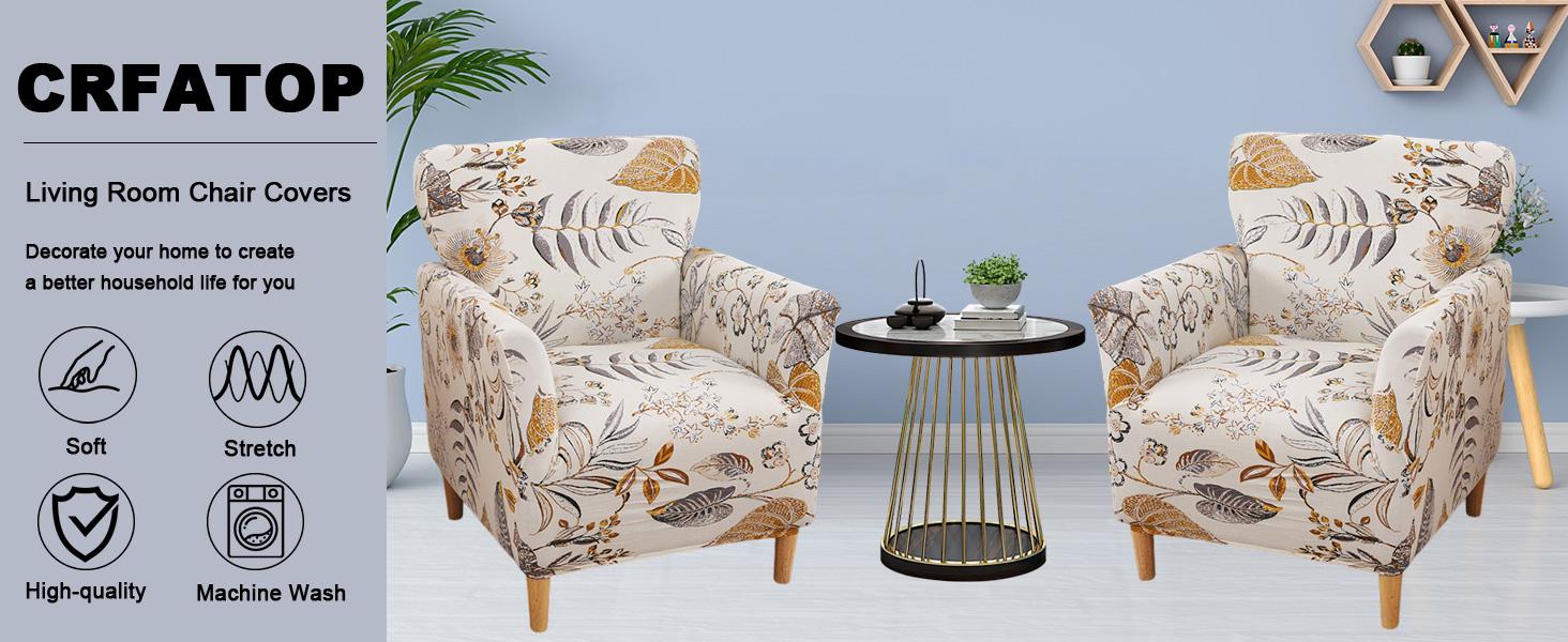 CRFATOP Stretch 1 Piece Chair Covers with Arms Printed Accent Chair Cover Armchair Flower Soft Banquet Armchair Covers Washable Chair Slipcovers for Living Room Office Reception Reading Sofa,02