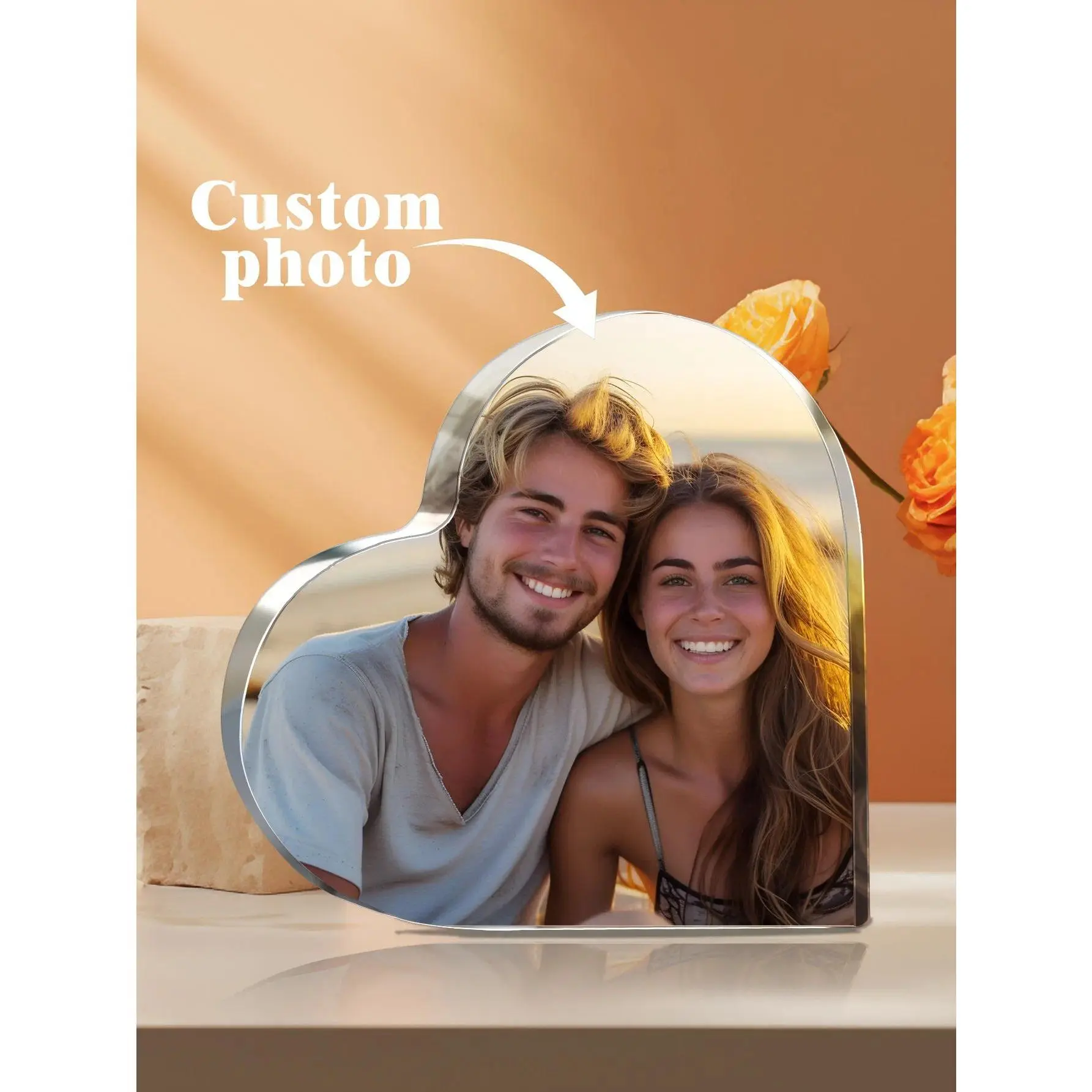 Custom Heart Shape Acrylic Plaque Signs - Personalized Photo Print & Text Home Supplies, Unisex Indoor Decor, Ideal for Valentine's Day, Birthday Gift Ideas