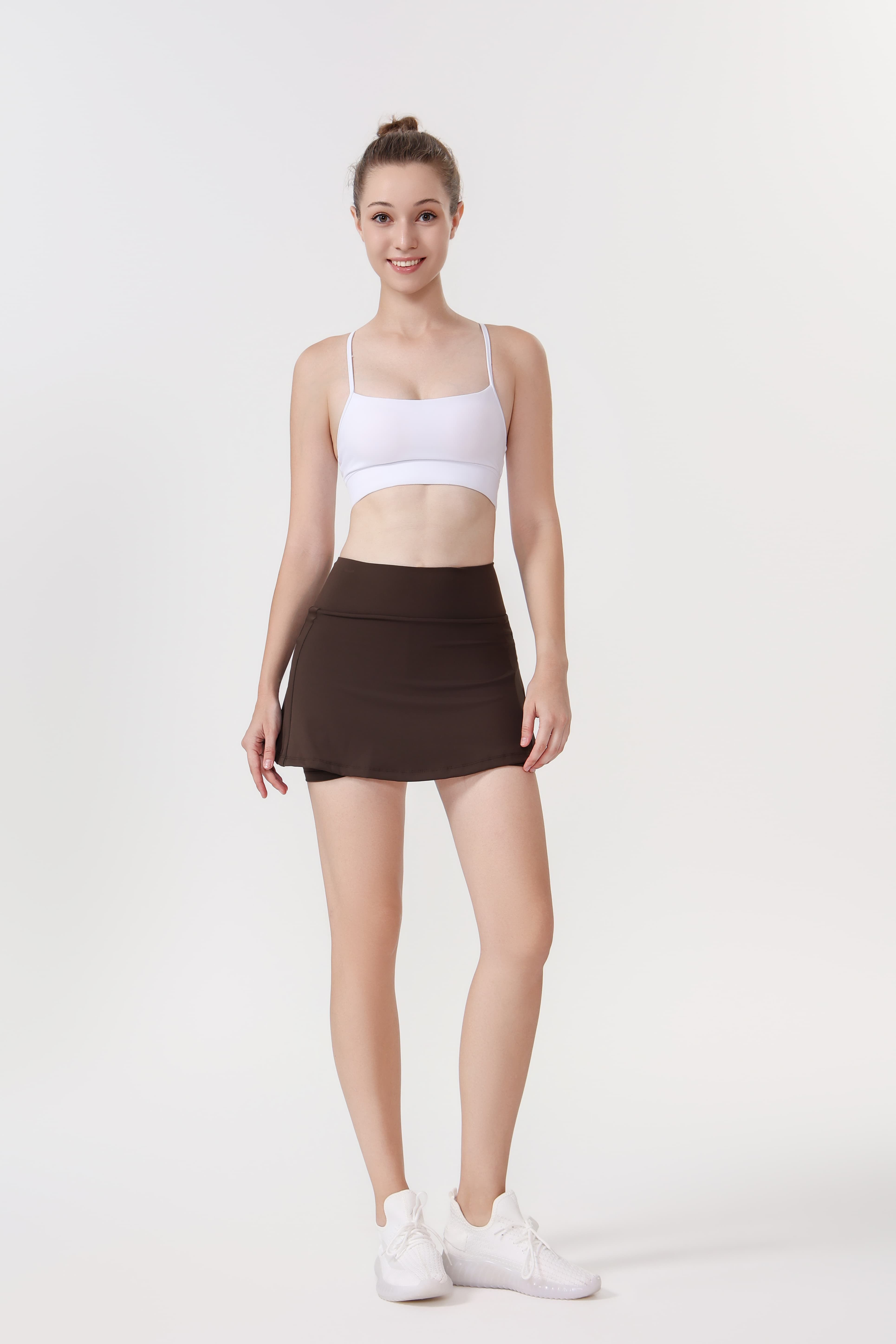 LULU Women's Solid-Color High-Waisted Yoga Skirt, Casual Slim-Fit Yoga Skirt, Spring/Summer Workout Wear, Includes Anti-Slip Underpants