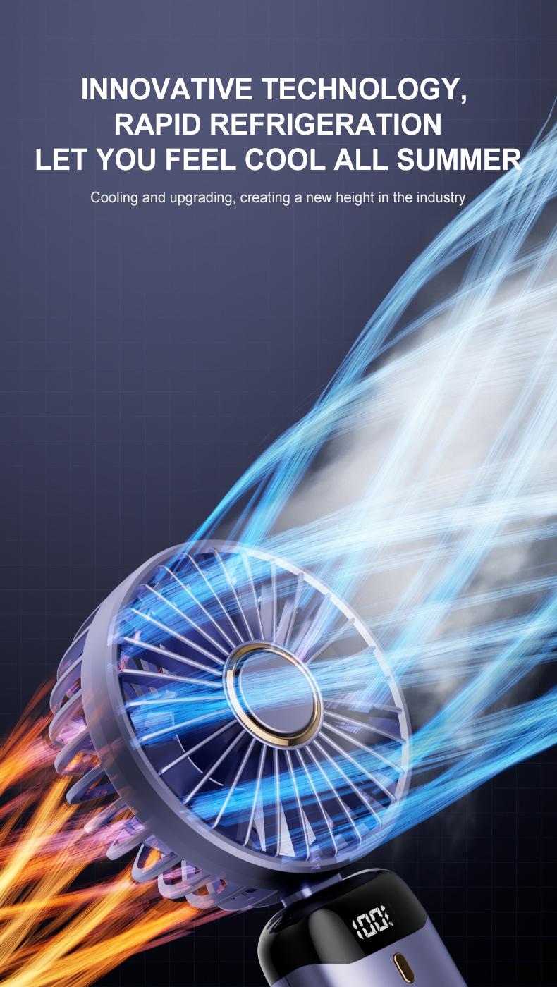 USB Handheld Mini Fan Foldable Portable Neck Hanging Fans 5 Speed USB Rechargeable Fan with Phone Stand and Display Screen turbofan summer small hand body