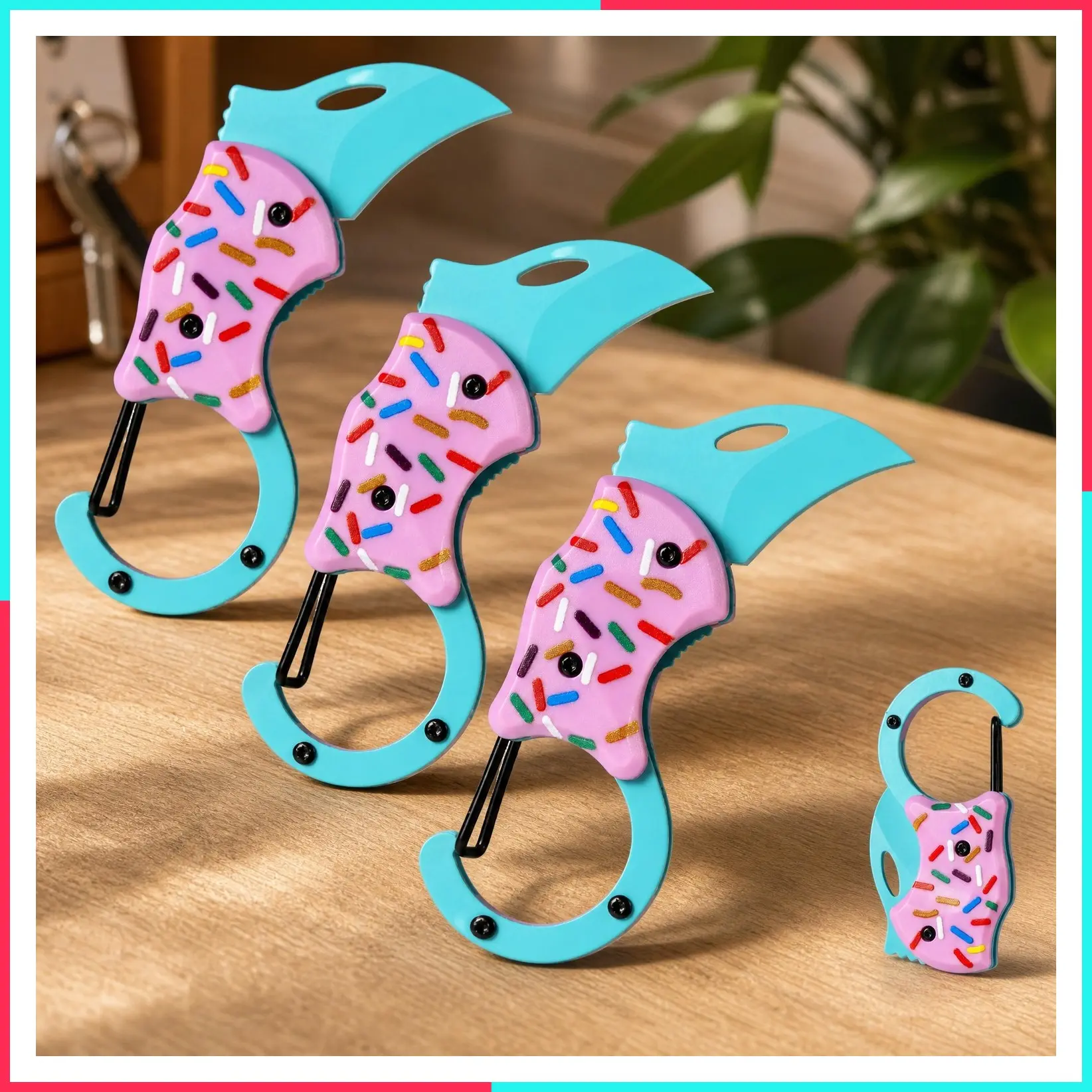 3 Pack Pink Pocket Knife for Women - 1.3" Mini Box Cutter with Unique Donut Design, Cute Folding Utility Knife, Ideal Gifts for Men & Women (PINK DONUT*3)