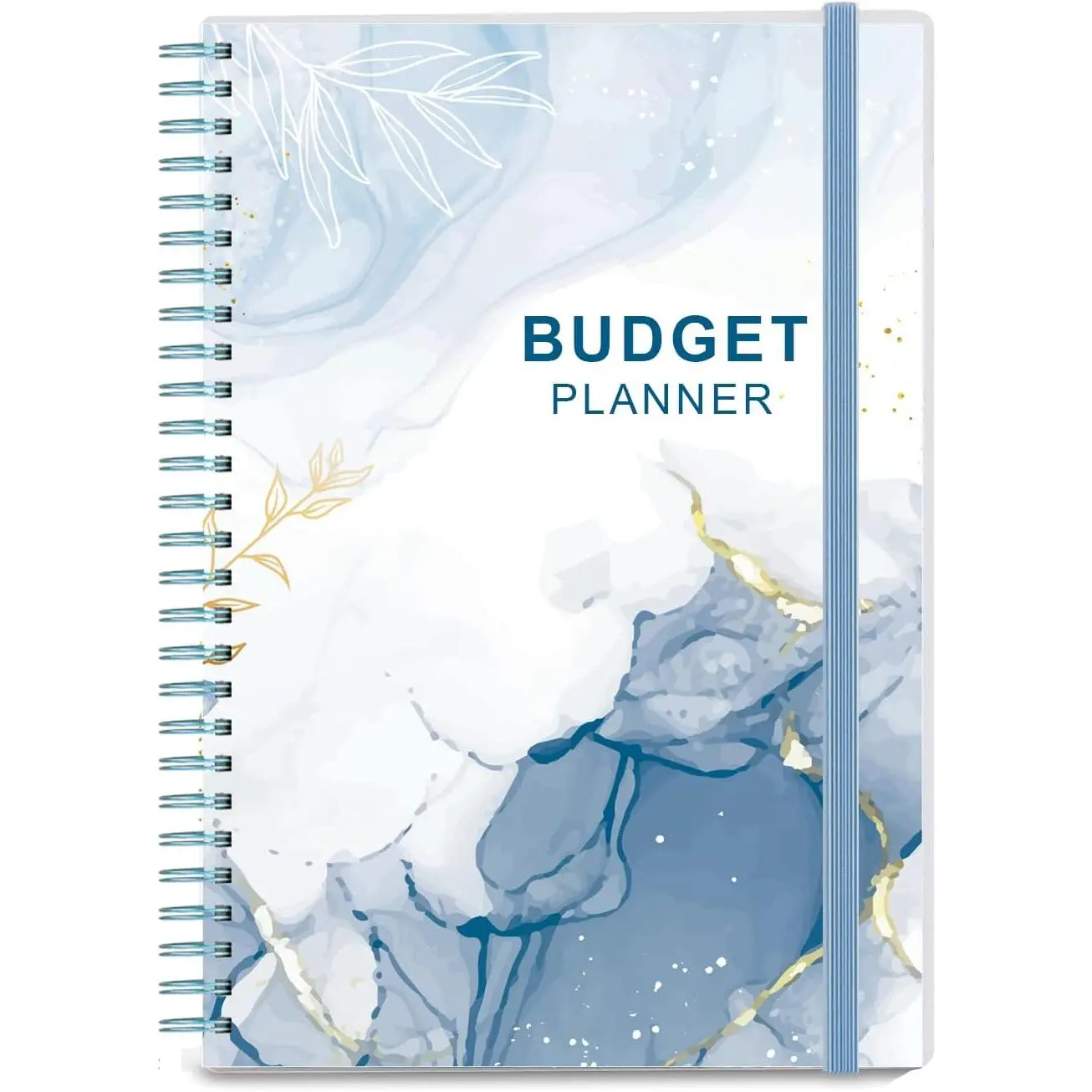 A5 Size Budget Planner with Wire Binding - Undated Plan, Monthly Bill Organizer, Expense Tracking Notebook, PP Cover, Blue Watercolor for Monthly Goals