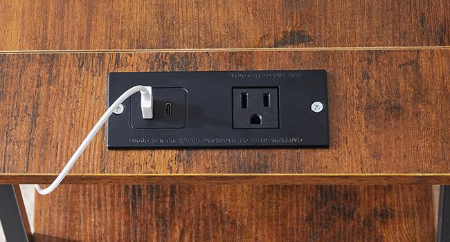 End Table with Charging Station, Narrow Side Table, Nightstand with 2 Non-Woven Drawers, Slim Sofa Side Table, for Small Spaces, Living Room, Bedroom, Rustic Brown and Black