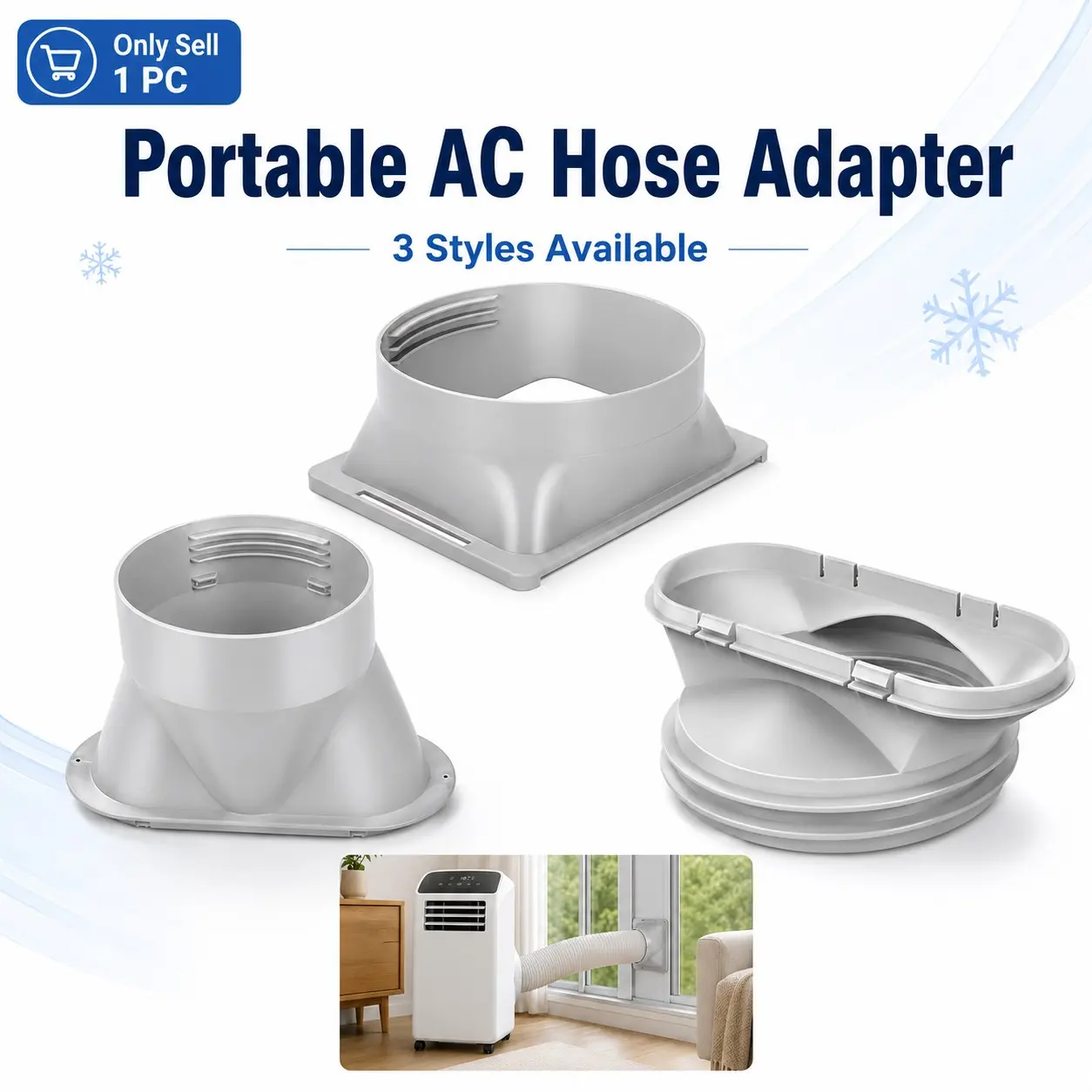 1PC Portable Air Conditioner Exhaust Hose Adapter Connector, Fits 5.1/5.9 Inch Square & Flat Vents, Window Seal Panel Connection Fitting for Sliding Door Portable AC, Durable & Good Sealing
