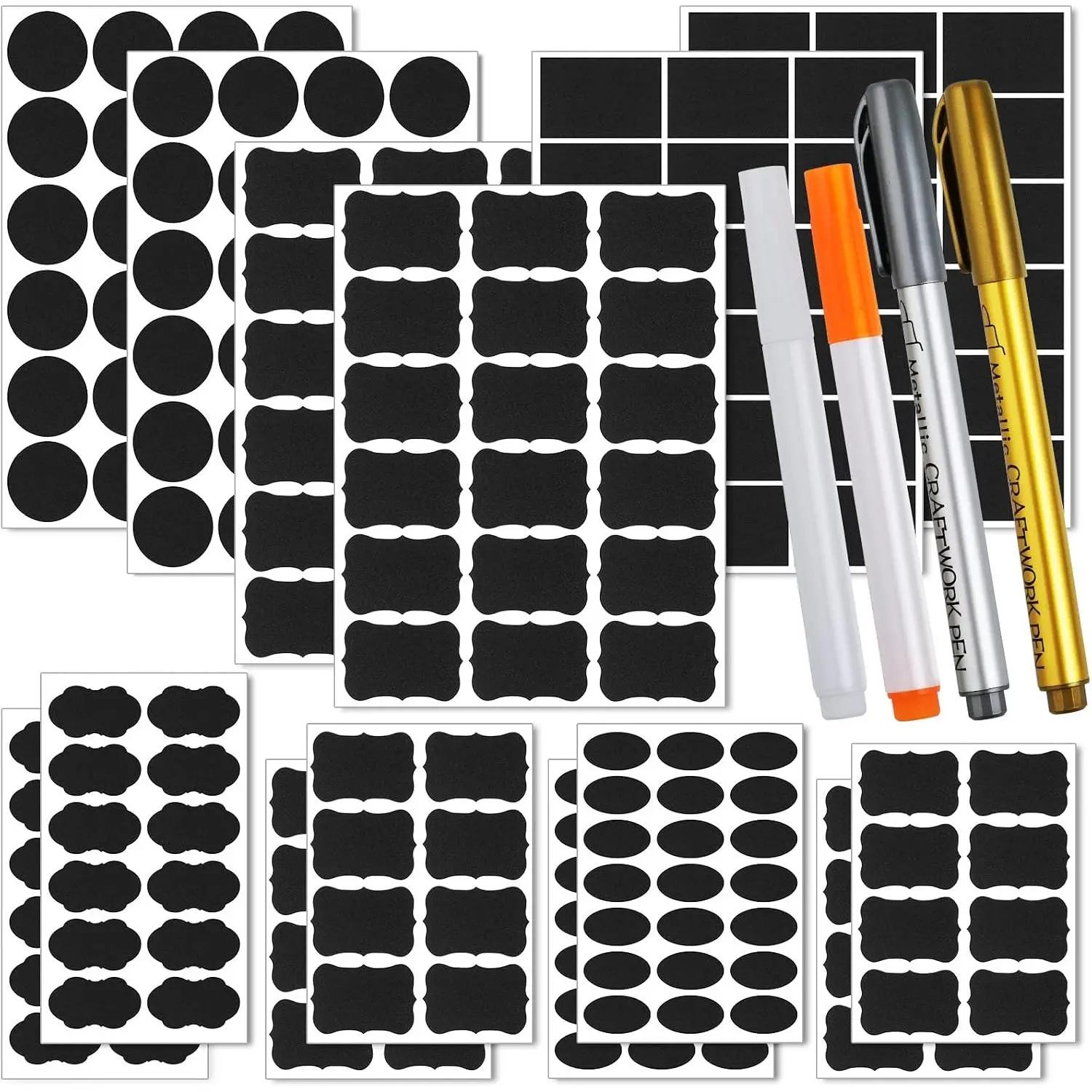 218 count Chalkboard Labels with 4 Pens, Erasable and   Blackboard Stickers Label for Decorating Mason Jars, Pantry,  and Office, Scrapbooking