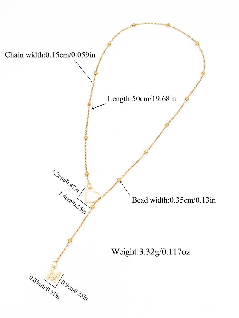 Letter Heart Pendant Necklace for Women, Rhinestone Decor Stainless Steel Jewelry for Gift, Elegant Versatile Fashion Accessories for Daily Wear, Necklace Initial