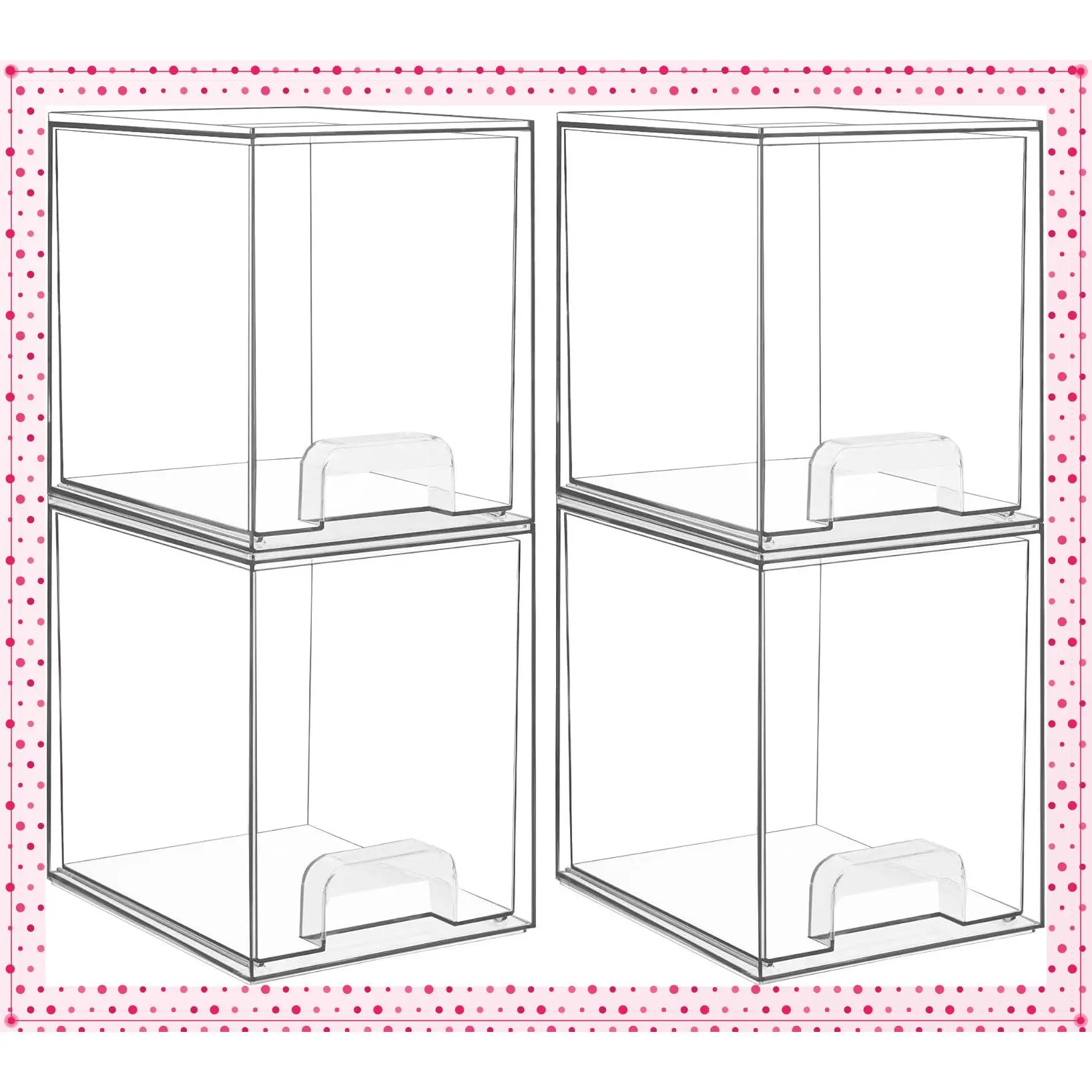 4 Pack Clear Stackable Storage Drawers - Tall Plastic Organizer with Pull-Out Design for Skincare, Cosmetics, Beauty Supplies, Vanity, Bathroom, Cabinet & CountertopGift