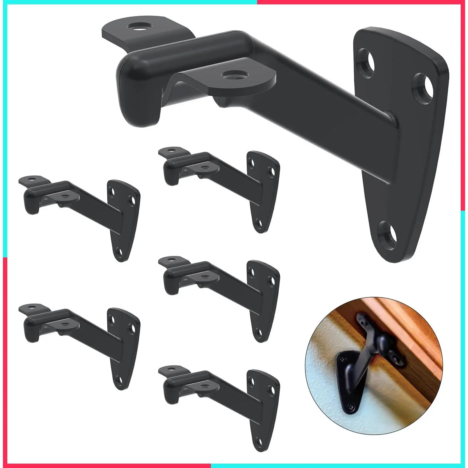 6 Pcs Heavy Duty Black Handrail Brackets for Indoor or Outdoor Stairs Support, 3 Inch Hand Railing Brackets, Banister Brackets for Stairways Stair Railing