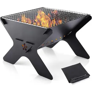 Camping Campfire Grill, Portable Folding Charcoal Grills, Backpacking BBQ Grill, Heavy Duty Firepit Grill with Carry Bag for Outdoor Cooking, Bonfire, Patio, Backyard