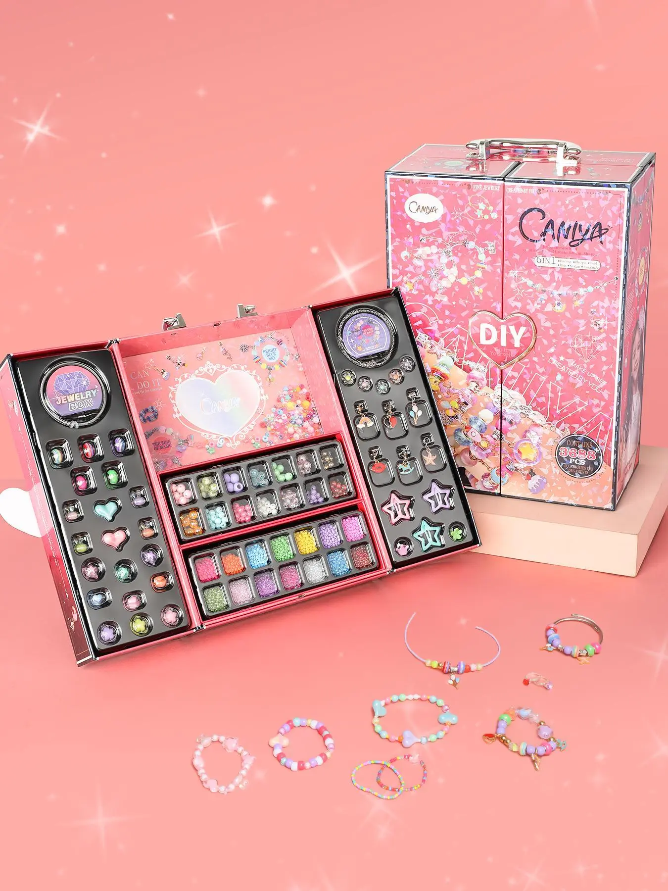 2688pcs Handmade Beaded DIY Lucky Jewelry Gift Box, Cute Heart Design, All Seasons, Perfect for Girls' Festival Gifts