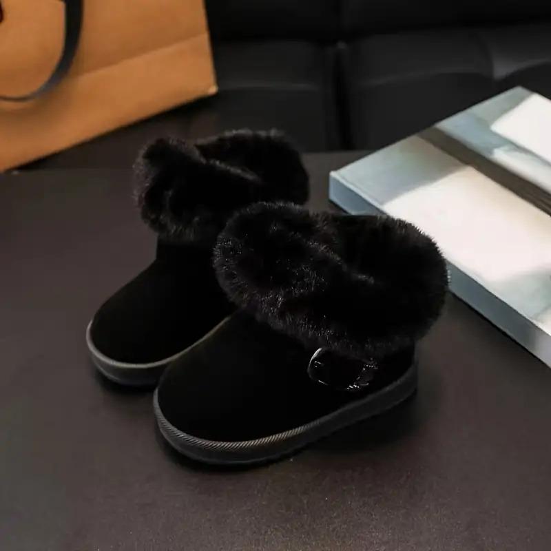 New[Girls' Winter Comfort Boots] Soft Fabric Lining, Durable Rubber Sole Girls' Winter Comfort Boots |             Slip-On Round Toe, Casual & Preppy Style, Perfect for Outdoor & Casual Attire, Minimalist Design