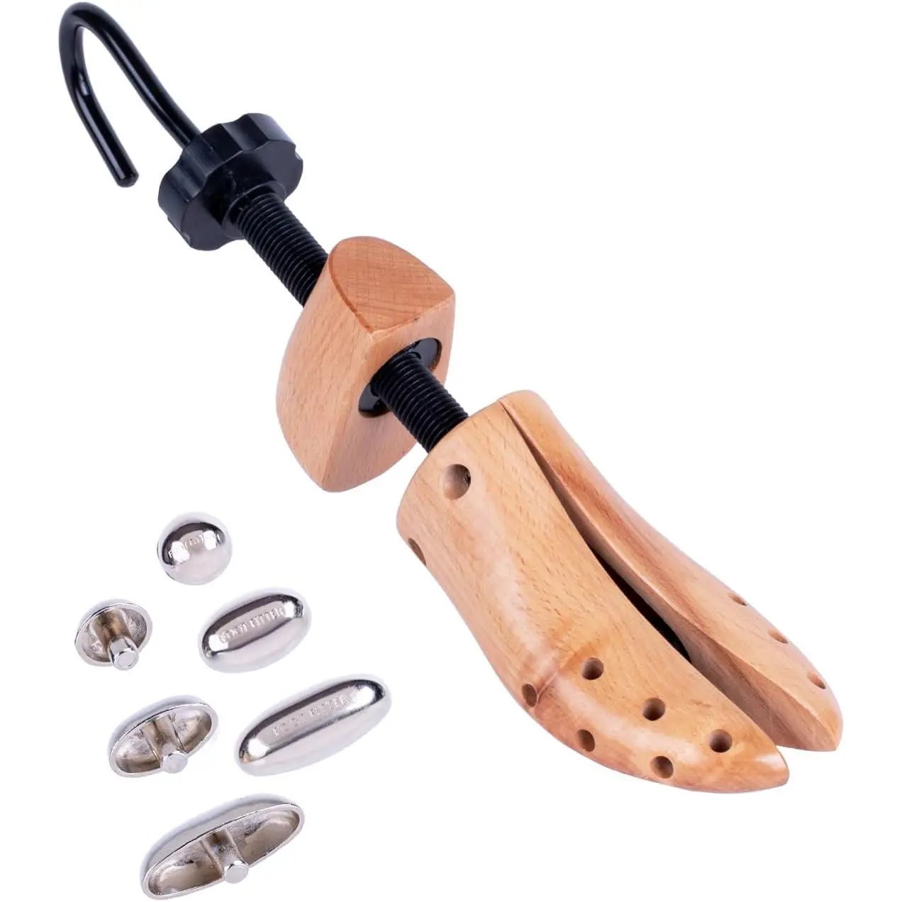Professional 2-Way Shoe Stretcher, Length & Width Expander | Durable Wooden Stretcher Extends Up to ½ a Size, Adds Targeted Stretch for Tight Areas with Metal  Spot Plugs