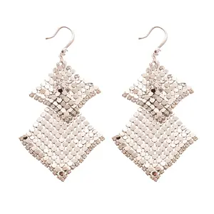 Diamond-shaped Sequin Tassel Ear Hooks European and American Exaggerated Personality Earrings Light Luxury High-end Feel Ear Jewelry for Women