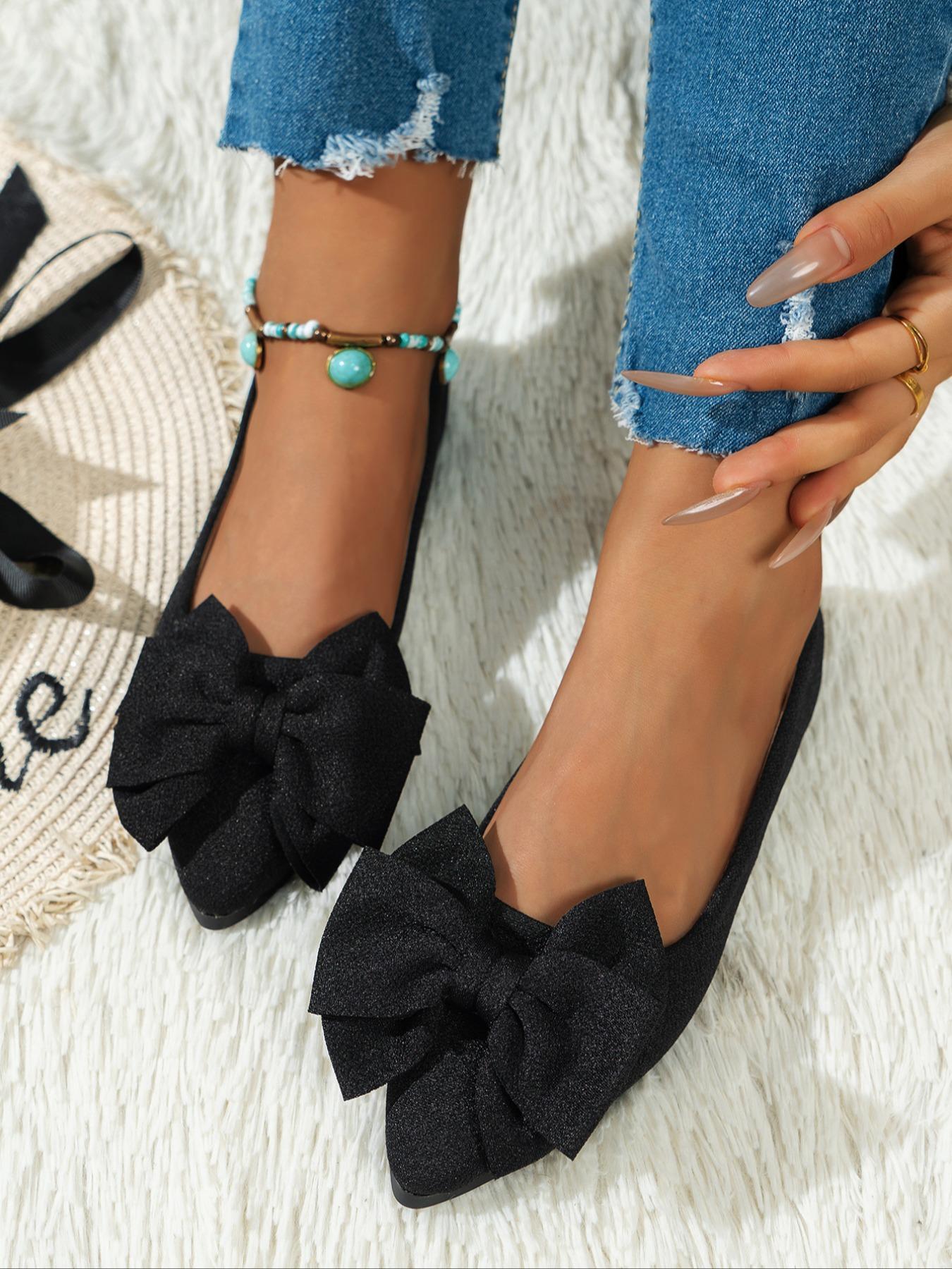 Women's Cute Bowknot Design Flat Shoes, Casual Comfortable Fabric Slip on Shoes for Daily Wear, All Match Barefoot Shoes for Women & Girls, Slip on Flats, Ballerina Flats Shoes, Fashion Flat Shoes