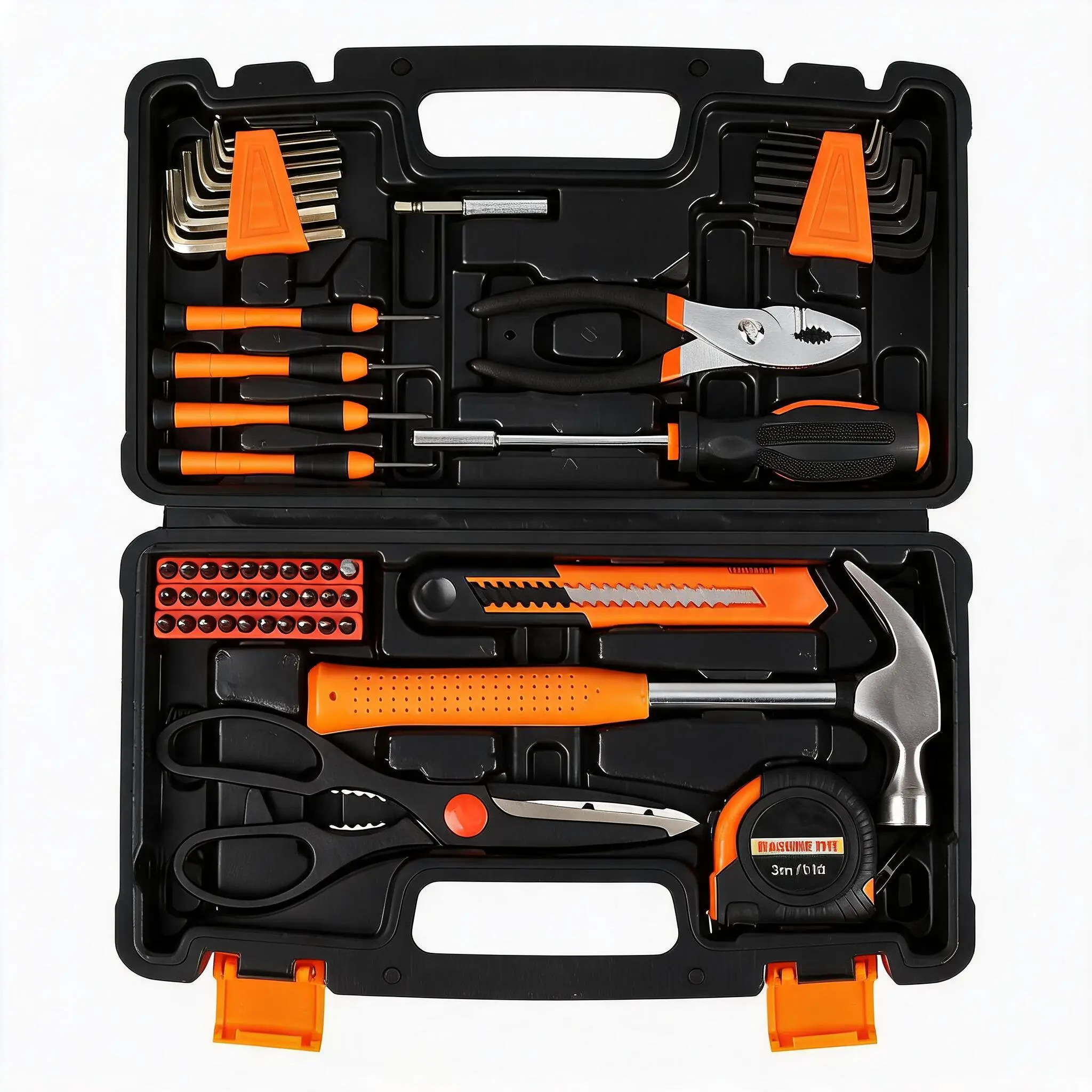 57-Piece Professional Hand Tool Set - Portable Toolbox Included - Basic Industrial Maintenance Kit for Home, Auto, Machinery, Carpentry, Plumbing, and DIY - Durable Construction