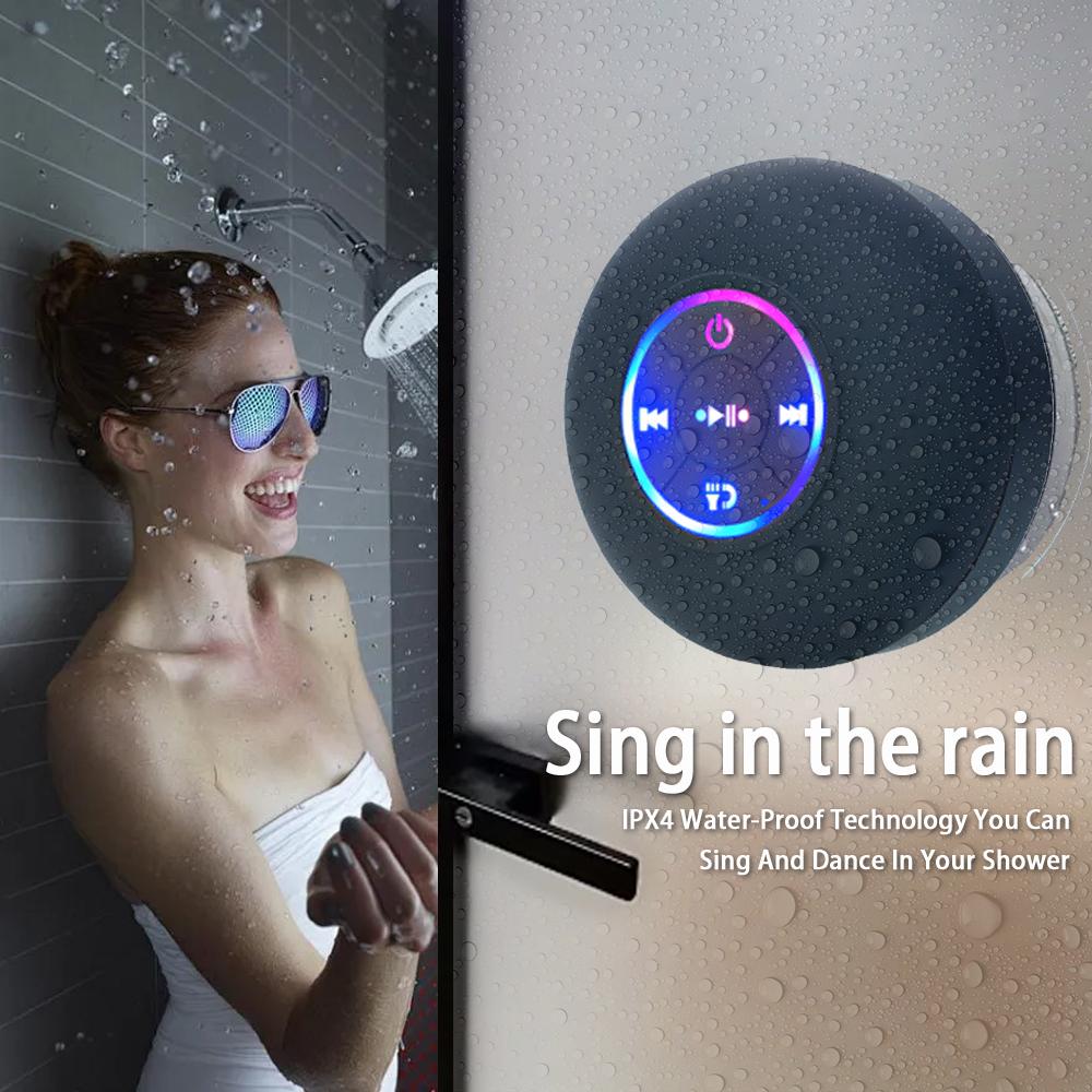 morning blues speaker Mini Portable Wireless Bluetooth Speaker - IPX4 Waterproof LED Loudspeaker with Large Suction Cup for Outdoor, Bathroom & Travel