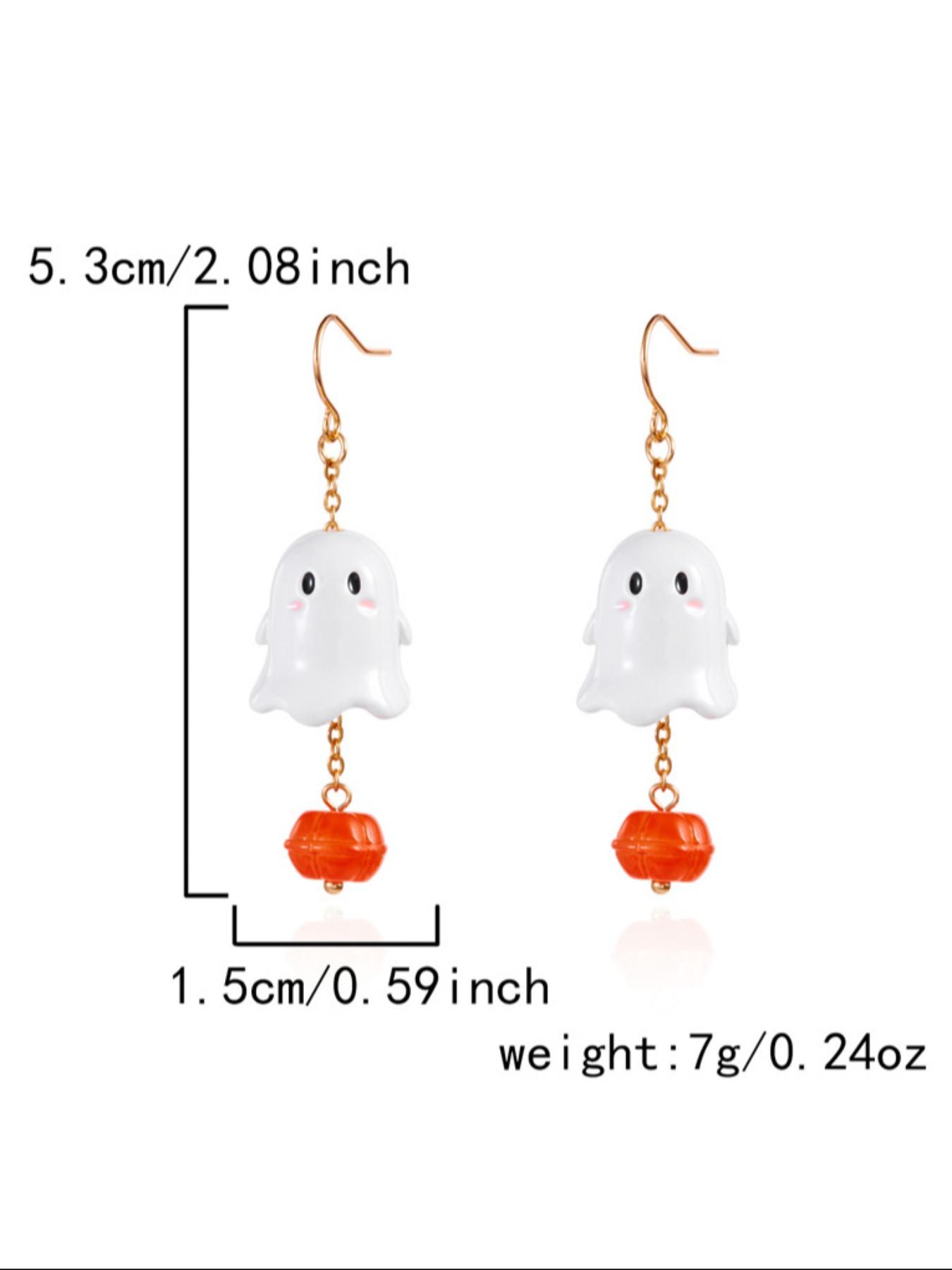 Cute Ghost Pumpkin Earrings, Lightweight Earring, Gothic Style Halloween Ear Pendants, Unique Hanging Design, Perfect for Party