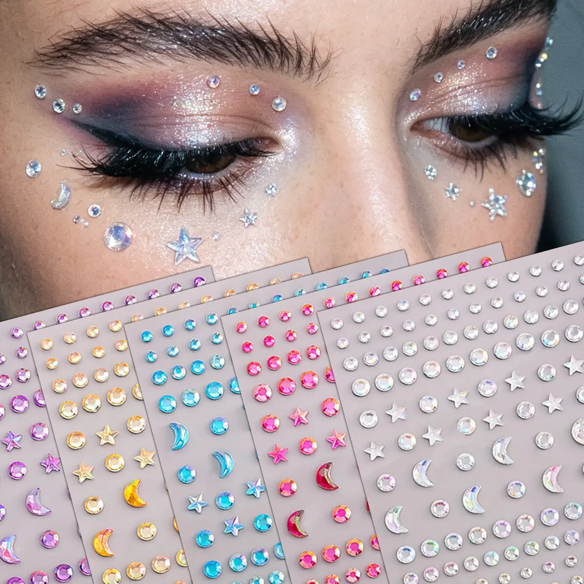 5 Piece Party Fun Acrylic Rhinestone Stickers, DIY Music Festival, Y2K Makeup, Party Face Decoration, Contemporary Style, Solid Form, Glitter Face Tattoos
