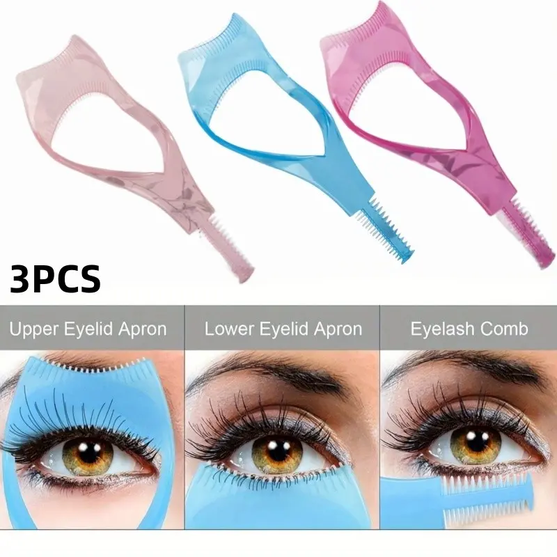 3Pcs Eyelash Makeup Helper Tool Set, Upper & Lower Mascara Guard Shield with Lash Comb, Eye Makeup Tool for Beginners