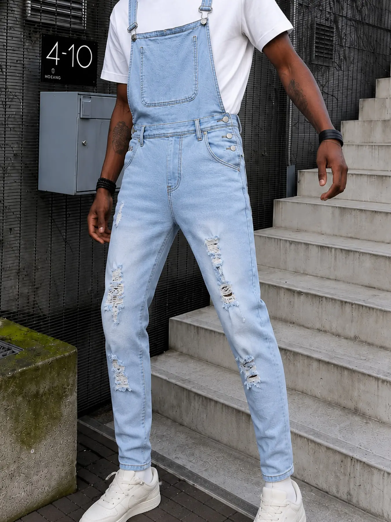 Men's Fashion Jumpsuit, Slim Fit Denim Overall, Casual Long Pants, Colorblock Design, Fall Season, Youthful Style, Unlined
