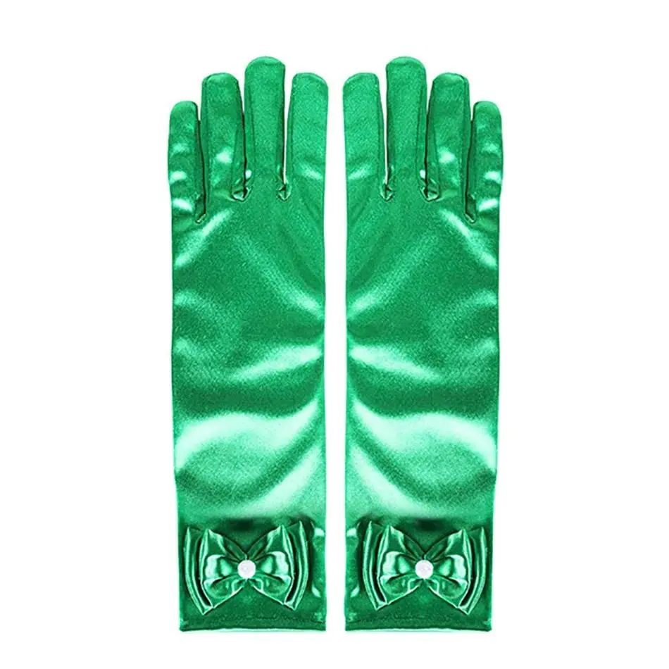 Girls Princess Accessories Kids Satin Bow Elsa Cinderella Gloves for Costume Children Birthday Halloween Party Cosplay Gift