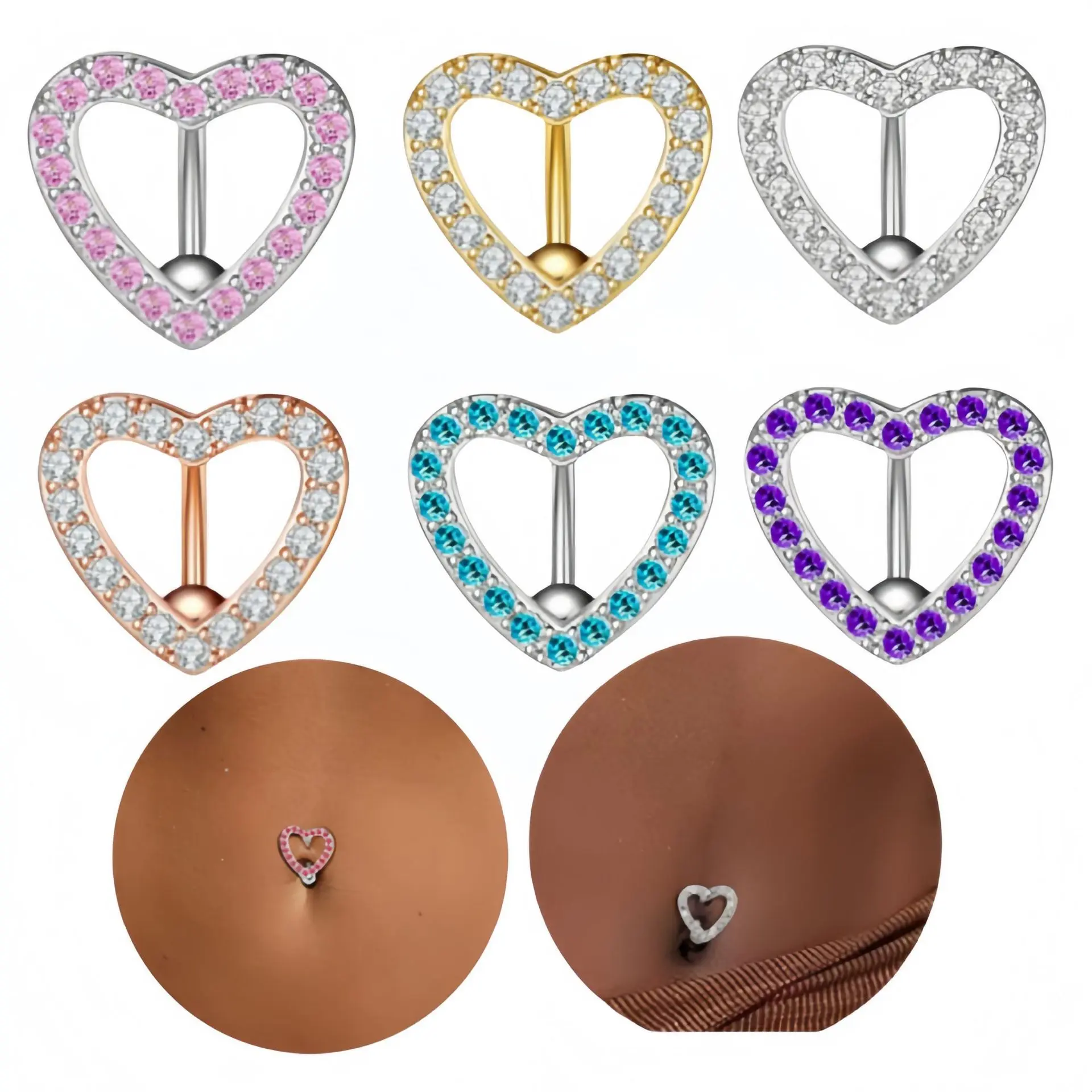 Heart-shaped Internally Threaded Belly Button Rings Crystal Navel Piercing Jewelry Hip Hop Body Jewelry, Alloy, Approximately 5Mm, Music, Casual Wear