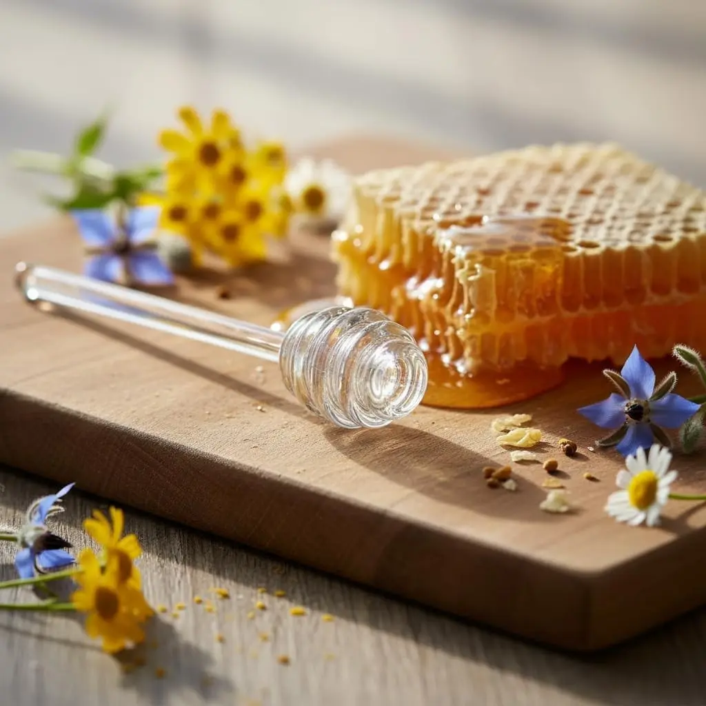 2Pcs Transparent 6" Glass Honey Dipper Sticks, Multifunctional Honey Stirring Wand Spoon Server for Honey Pot Jar Containers, Perfect for Honey Dispense Drizzle, Home & Kitchen Use