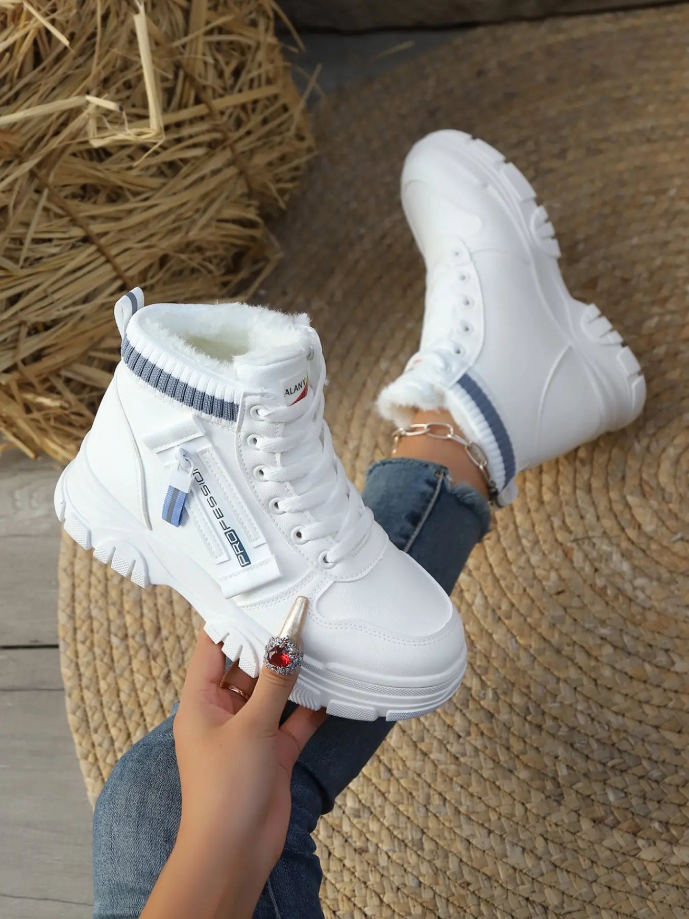 Women's Fall Winter Shoes, Colorblock High Top Dad Sneakers, Side Zip Thick Sole, Casual Comfortable Sporty Footwear for Daily Commute, Casual Trendy Trainers, Thick Bottom Shoes