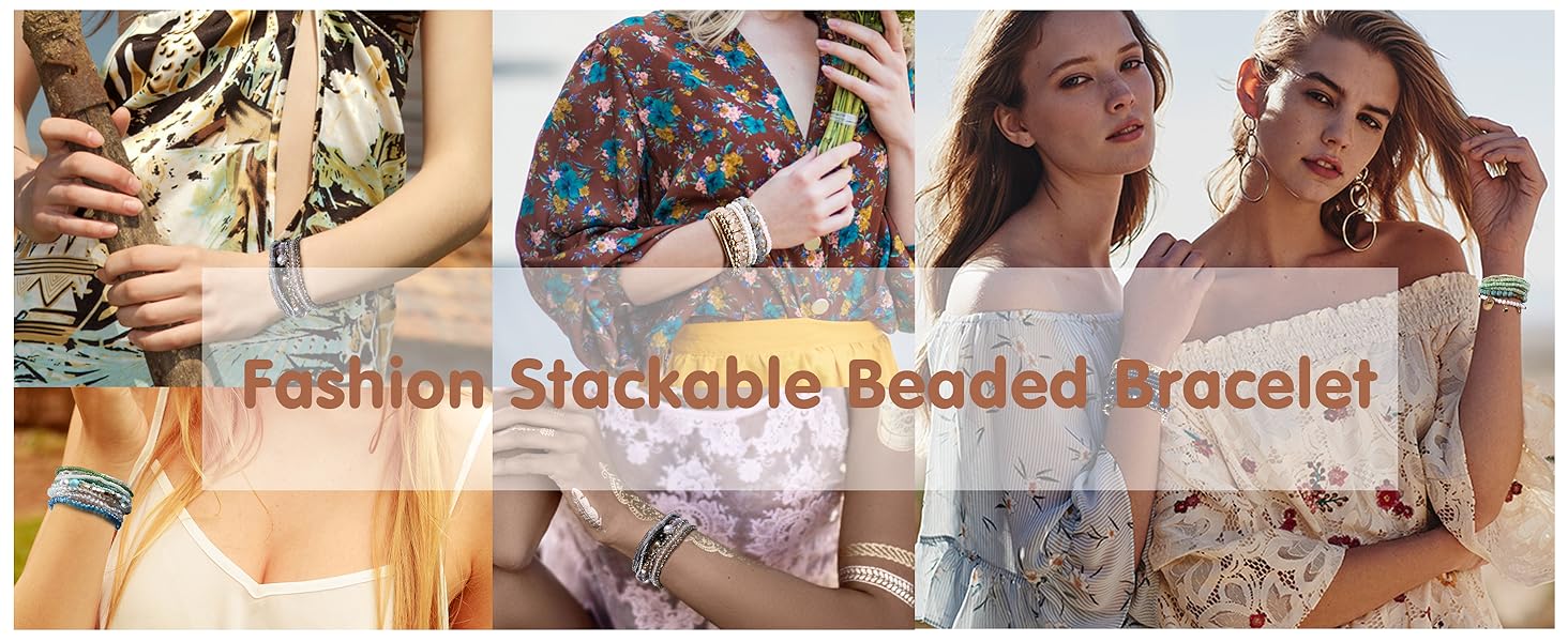 Loyallook 6 sets bohemian stackable bead bracelets for women stretch bohemian style stretch multilayered boho bracelet set Loyallook 6 sets bohemian stackable bead bracelets for women stretch bohemian style stretch multilayered boho bracelet set