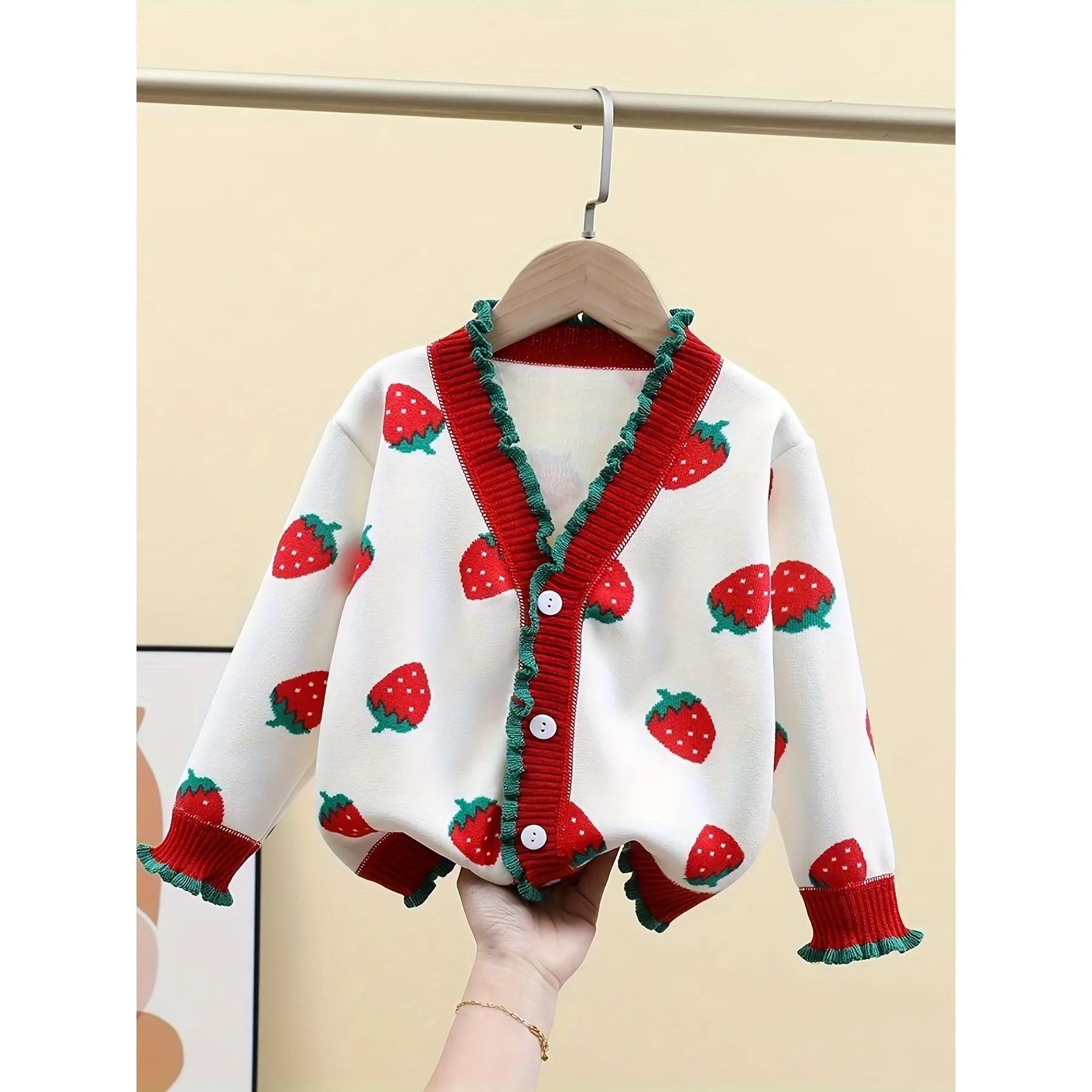 Girls' cardigan with fleece lining, stylish and versatile for autumn and winter, girls' knitted cardigan jacket, sweater, girls' autumn clothing, children's clothing, toddler knitted outerwear