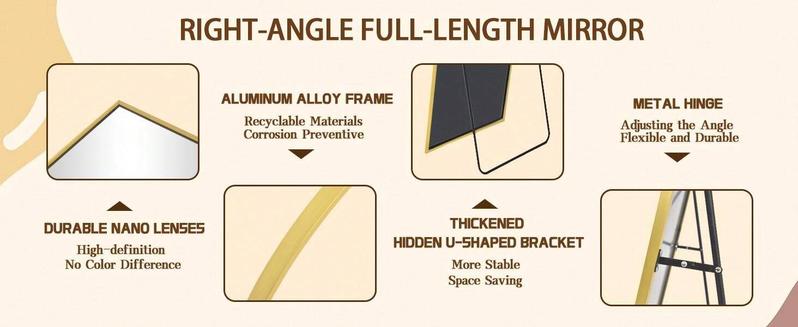 71"X30" [Limited Time Sale] Full-Length Mirror, Gold Rectagle71"X30" , Aluminum Alloy Frame, Upgraded Nano Glass, Standing or Wall Mounted Decor Metal Safety Living Room Home Decorating lux bathtub mat Foldable Diatomaceous Earth Bath Luxurious DryStone