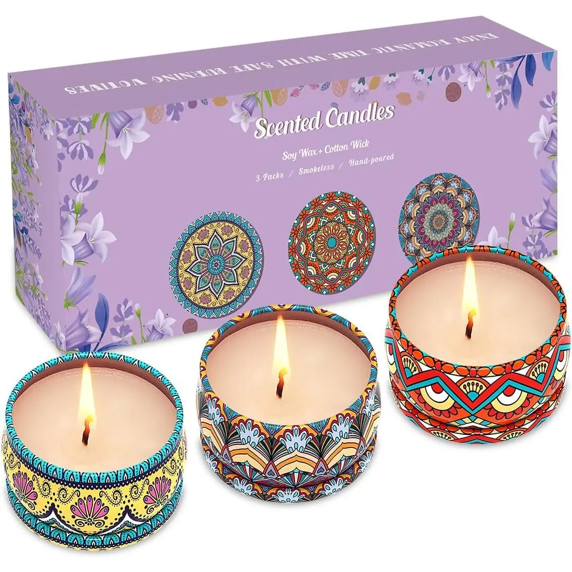 3 Pack  Scented Candles -  Lavender, Bluebell & Mandarin Candle, 2.5 Oz,  Soy, , Small Candle Set for  & Gifts, Prizes for Adults,  Shower Prizes