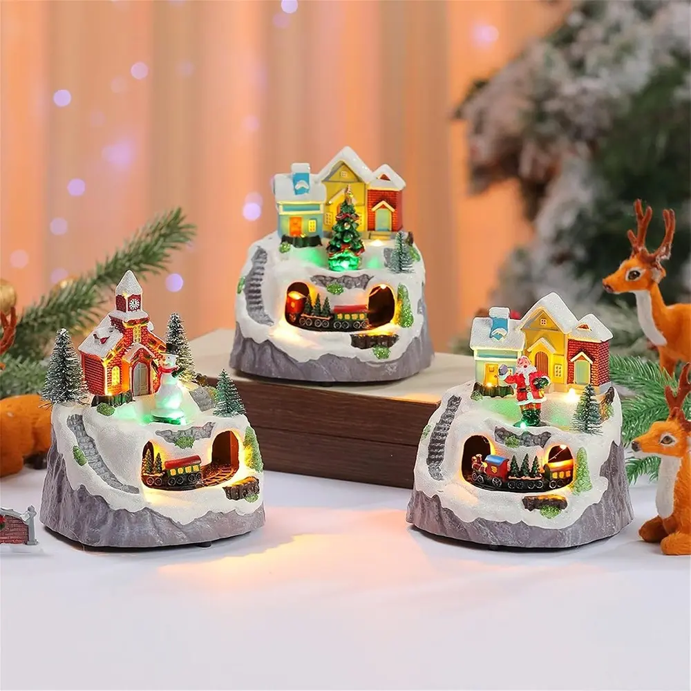 1PC Christmas Village House with Moving Train, Musical Collectibles with  Holiday Songs & LED Lights, USB & Battery Power Indoor Tabletop Ornament, Festive for Home Decor