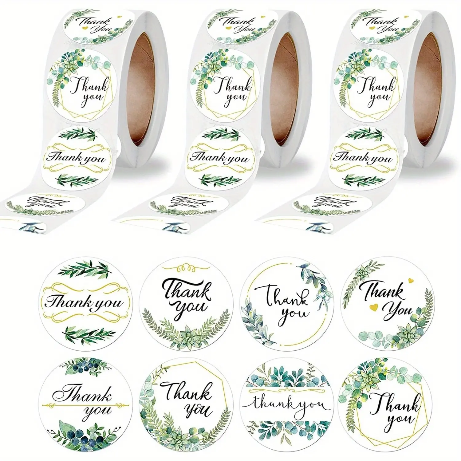 1500 PCS Thank You Stickers Greenery Labels Stickers for Wedding Envelopes, Small Business, Bakeries, Handmade Goods, Sticker Packs
