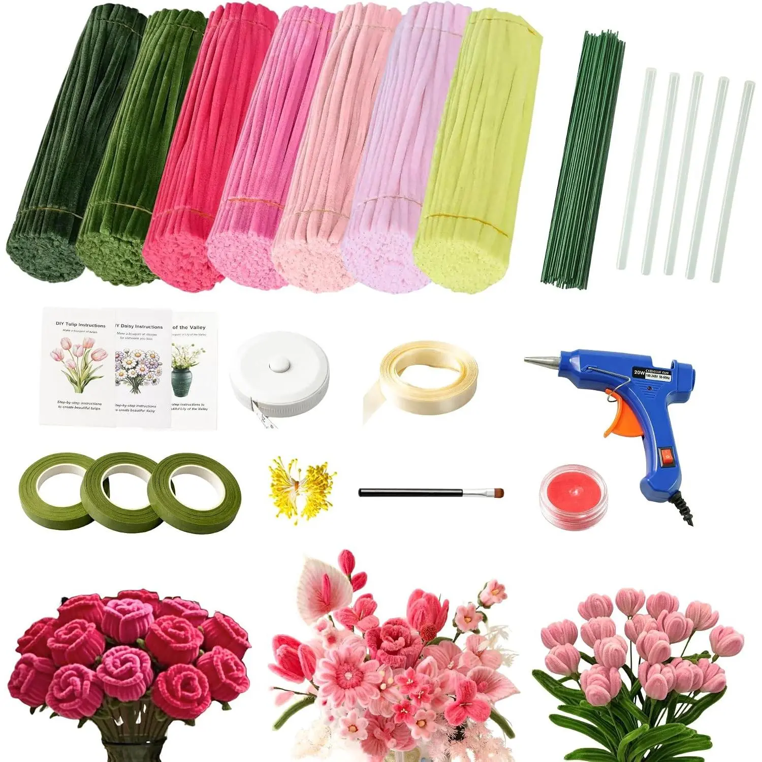 Pipe Cleaner Flower Kit 700 count Chenille Stems DIY Kit for Pipe Cleaner  with Tools Instruction Book and Video Guide
