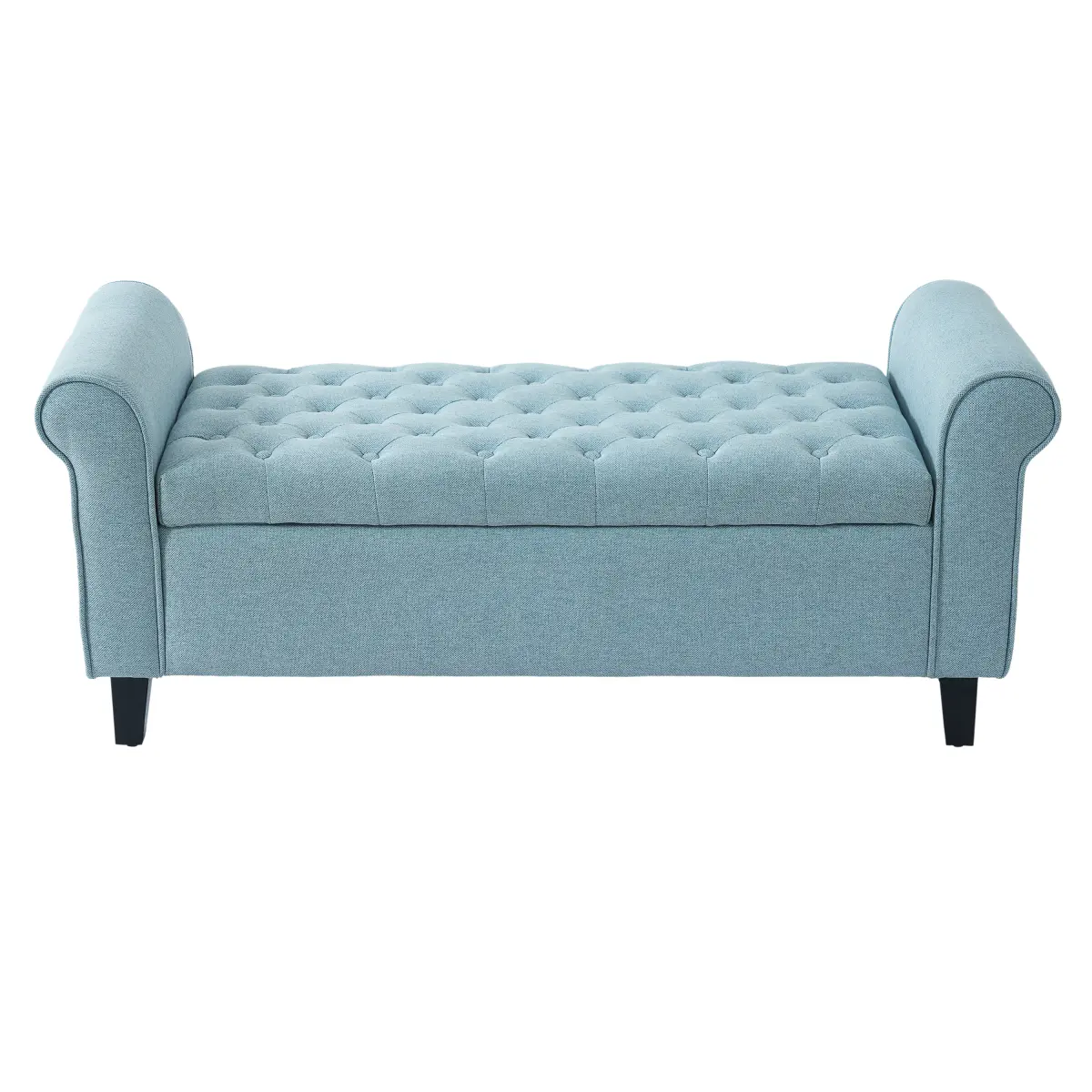 Classic Light Blue Rectangle Upholstered Storage Ottoman Bench - Rolled Arms, 38" Seat Width, Sturdy Black Legs, Button Tufted, Dual-Use Hidden Storage Compartment, Modern Weight Support Hallway Furniture for Living Room, Bedroom