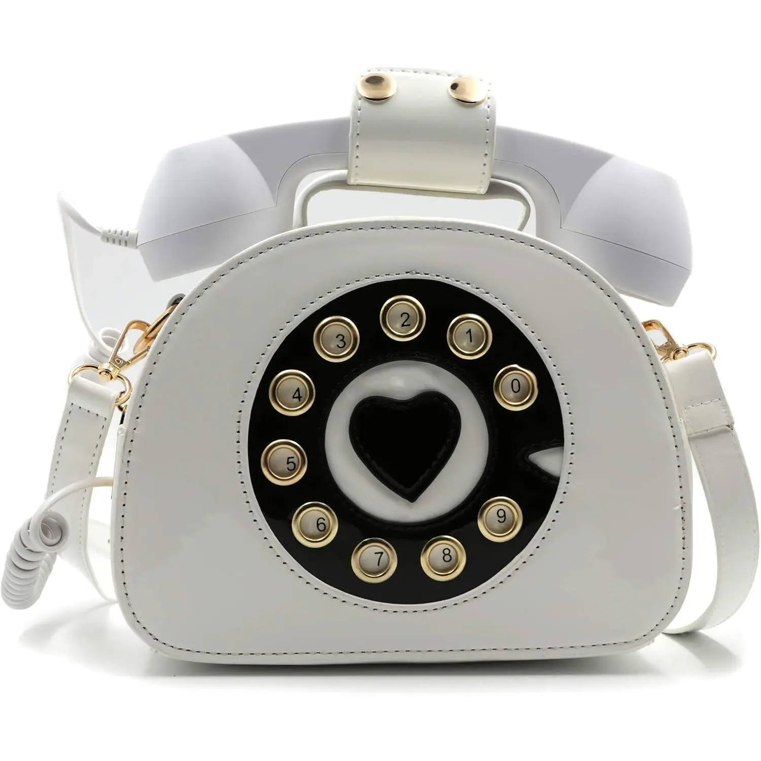 Retro dial telephone Crossbody  Bag,Pu Movable microphone Purse for Women