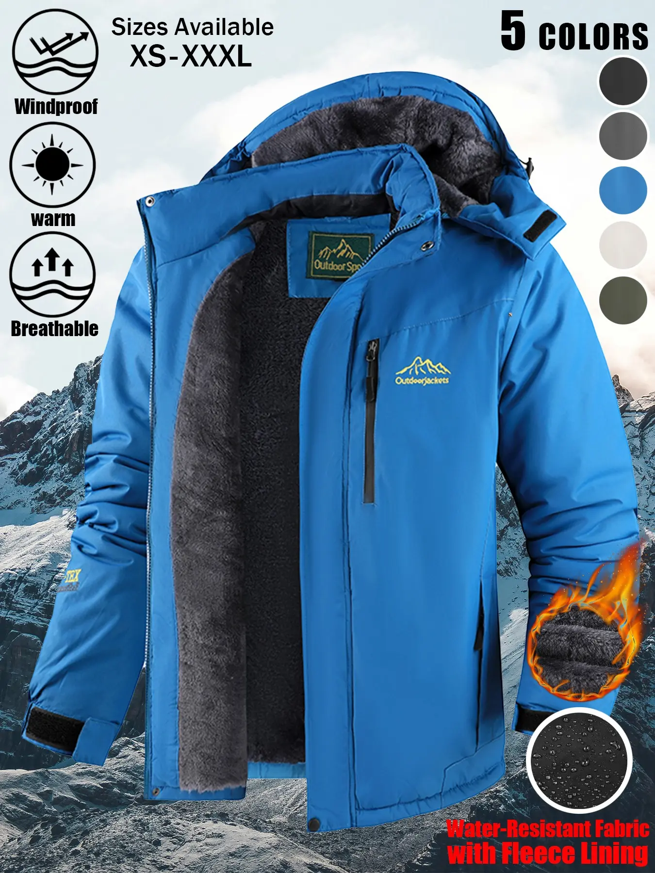 Cold-Weather Ready: 1 Pack Men's Hooded Fleece-Lined Softshell Jacket Waterproof Windproof Warm Breathable Detachable Hood Full Zip Chest Pocket Side Zip Pockets Adjustable Cuffs Outdoor Coat 4 Colors XS-XXXL for Commute Hiking Camping Sports Layering