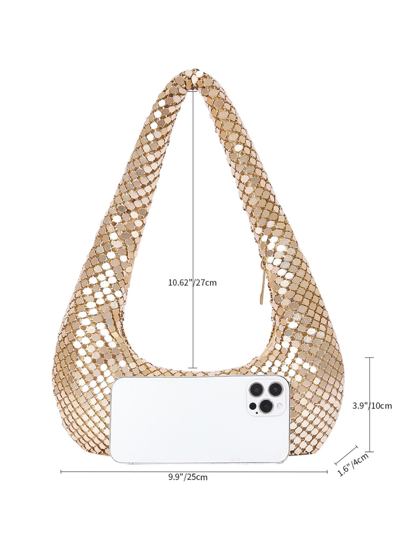 Women's Elegant Metallic Evening Bag, Exquisite Trendy Hobo Bag, Fashionable Bag for Party Decoration, Hobo Shoulder Bag, Elegant Bags, Elegant Embossed Bag