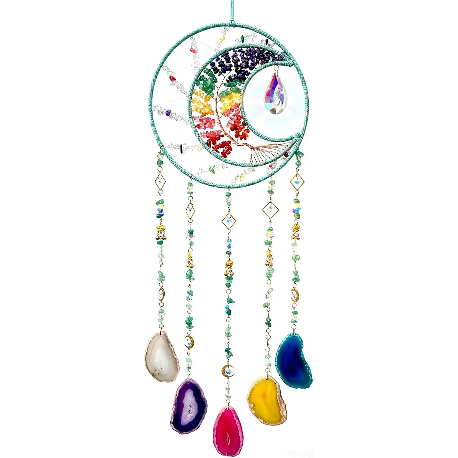 Large Dream Catchers, Chakra Tree of Life Dreamcatcher with Rainbow    Suncatcher for Windows Hangings Prism Decoration Gifts for Adult Boys Bedroom Garden Room Decor