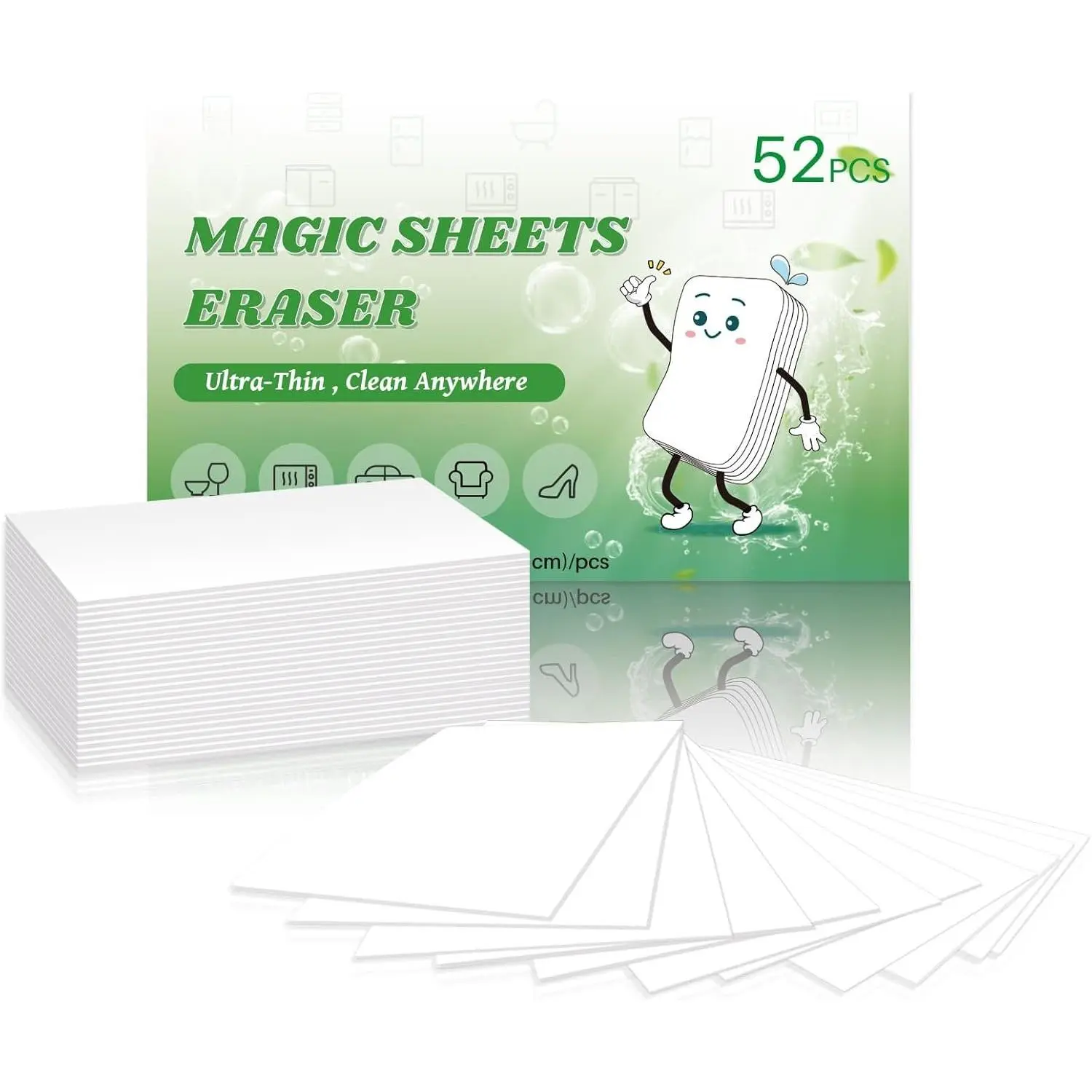 52 count Magic Sheet Eraser Sponge, GRS Certified & Disposable, Ultra Thin for Cleaning Hard-to- Place, Deep Clean with Water Only for Cup Plate Sink Kitchen Bathroom