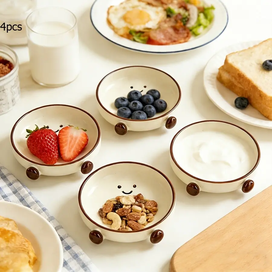 4Pcs Cute Fruit-Pattern Ceramic Bowl for Muesli, Yogurt, and Breakfast – Microwave and Dishwasher Safe
