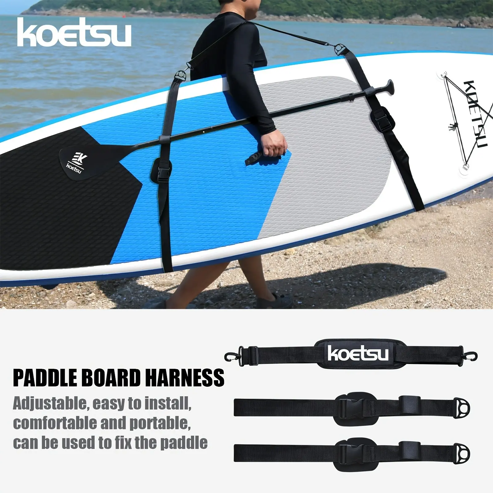 Adjustable Sup Paddle Board Shoulder Strap, Oxford Cloth + Eva Padding Thick Comfort Surfboard Harness, Four Colors Available, Suitable for Water Sports, Sup, Surfing, Kayaking