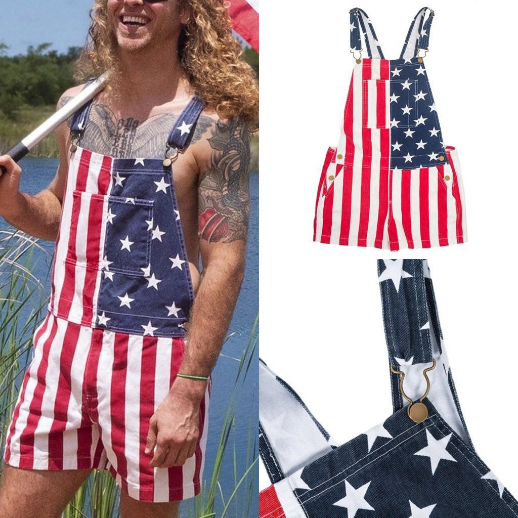 Classic USA Flag Denim Overalls for Men & Women with Adjustable Straps – Ideal for Patriotic Summer Events, 4th of July Cookouts, Fireworks Nights, and National Holiday Festival Outfits