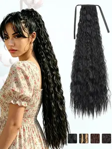 KAIRIYA 34" Cornrow Textured Ponytail: Super Long Curly Wavy Synthetic Hair, Secure Single Elastic Tie, Ultra Lightweight Natural Volume Hairpiece for Women Party, Holiday & Daily All-Day Extended Wear