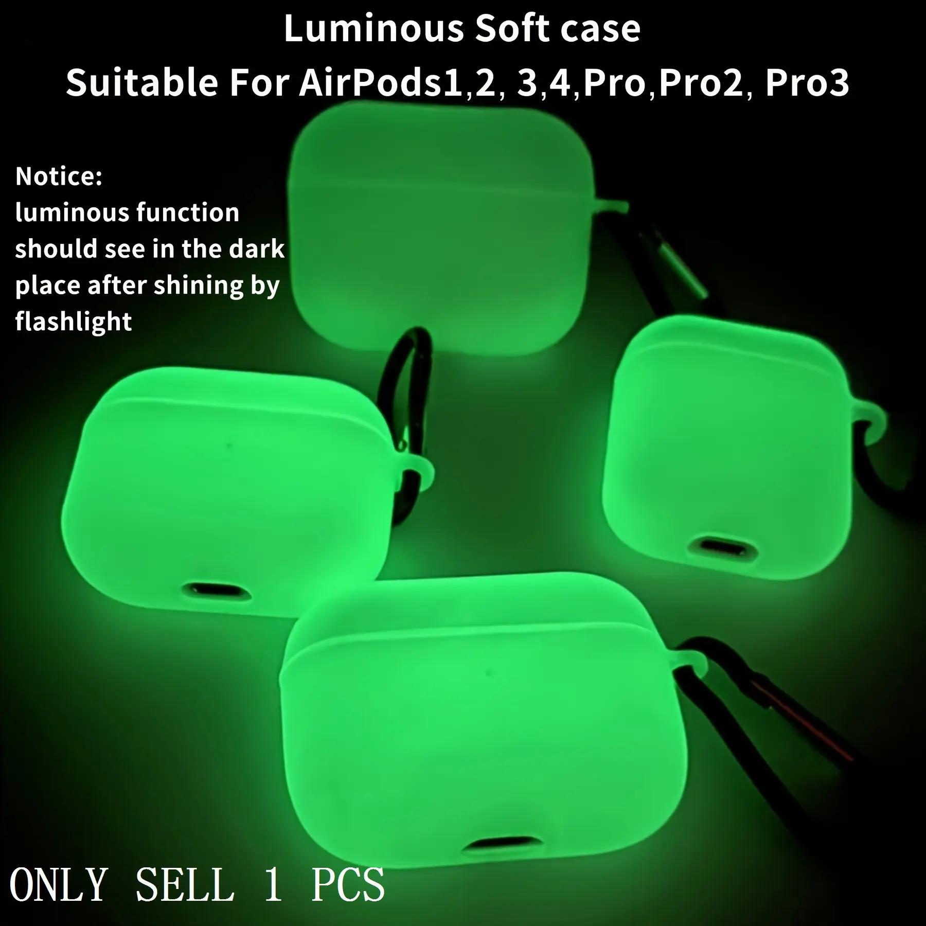 Glow in the Dark Protective Case for AirPods 1/2 ,Pro/Pro2,Pro3, Cute Earphone Cover, Luminous Function, Perfect Gift for Friends, AirPods Accessories